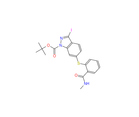 CAS：885126-37-4，1-Boc-3-碘-6-(2-(甲胺羧基)苯巯基)-1H-吲唑