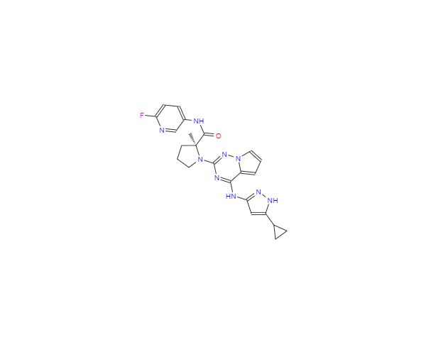 CAS：1001350-96-4，(S)-1-(4-((5-环丙基-1H-吡唑-3-基)氨基)吡咯[2,1-f][1,2,4]三嗪-2-基)-N-(6-氟吡啶-3-基)-2-甲基吡咯烷-2-甲酰胺